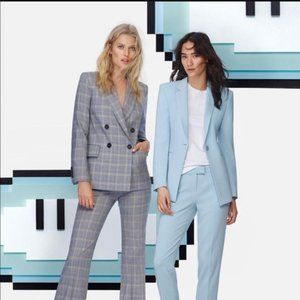 Theory Piazza Double-Breasted Plaid Blazer Jacket Grey NWOT